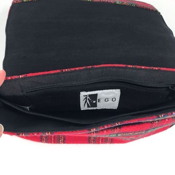 Ego Red and Black Plaid Wool Flap Front Holiday Mini Shoulder Bag - Picture 12 of 16